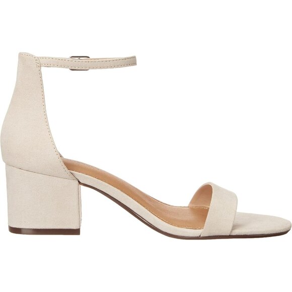 Womens Ivory Faux Suede Two Strap Open Rounded Toe Chunky Block Heeled Sandal - Picture 7 of 8